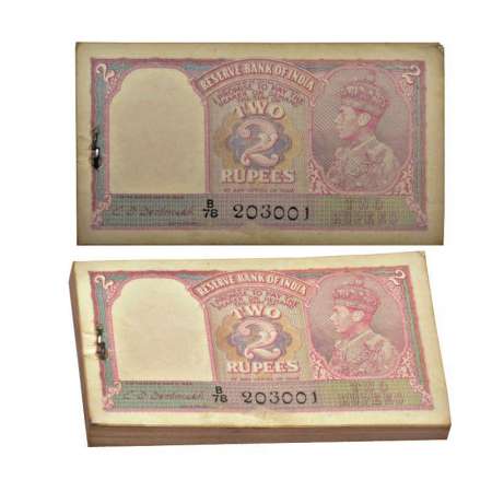 George VI, 2 rupees, ND (1943), full packet of 100 notes, signed by C. D. Deshmukh, serial