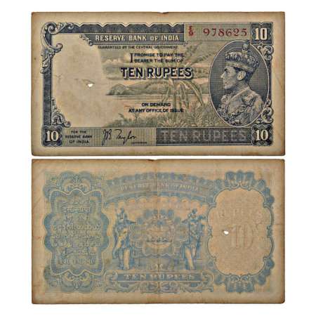 George VI, 10 rupees, 1st issue, ND (1938), signed by J.B. Taylor, serial no.: E9 978625, 