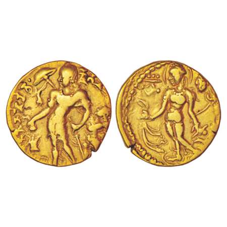 Gupta Empire, gold dinar of Chandra Gupta II (375-415 AD), 'Chhatra' type, Altekar Class I