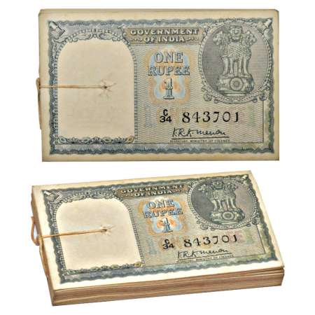 1 rupee, ND (1949), full packet of 100 notes, signed by K.R.K. Menon, serial no.: C34 8437