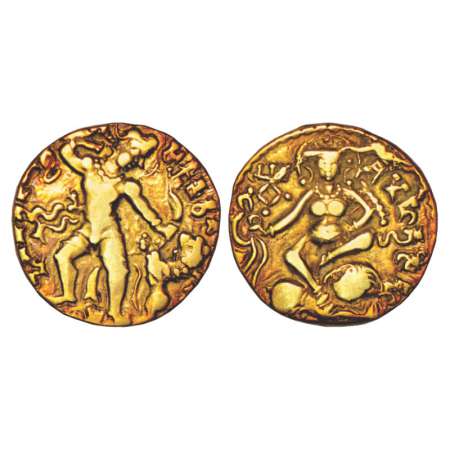 Gupta Empire, gold dinar of Kumara Gupta I (415-455 AD), 'Lion-slayer' type, Altekar Class