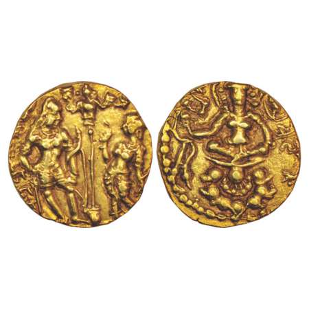 Gupta Empire, gold dinar of Skanda Gupta (455-470 AD), 'King and Lakshmi' type, Altekar p.