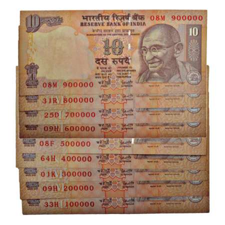 10 rupees, set of 9 fancy number notes, 2006 and without year, signed by Bimal Jalan / Y.V