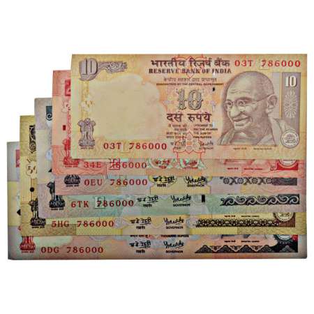 10 rupees to 1000 rupees, fancy number notes (6), various year, signed by Y.V. Reddy, vari