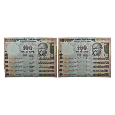 100 rupees, set of 10 fancy number notes, without year, signed by Bimal Jalan, inset 'F', 