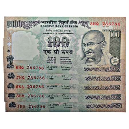 100 rupees, fancy number notes (5), signed by C. Rangarajan, inset 'A', serial no.: 1HS 78