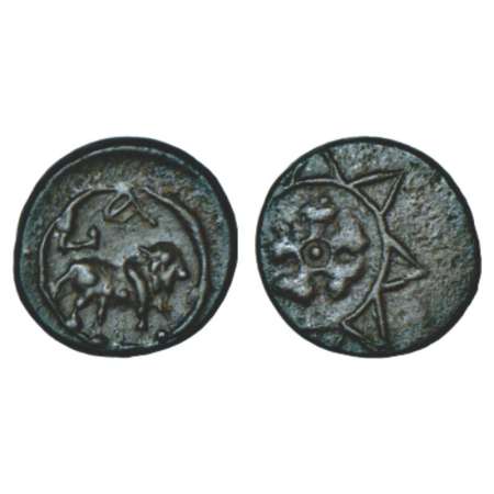 Pallavas of Kanchipuram, alloyed Copper coin attributed to Mahendravarman I (580-630 AD), 