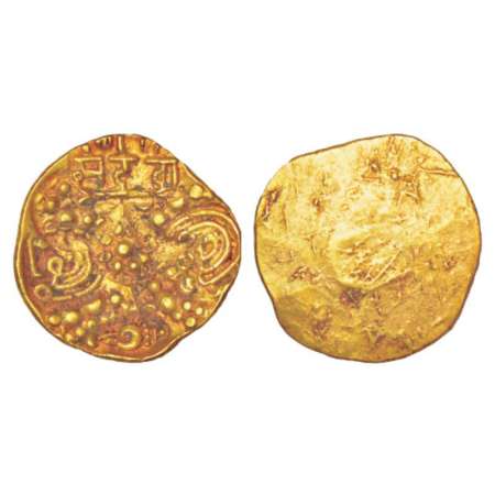 Yadavas of Devagiri, Bhillama V (1185-1195 AD), gold padma tanka, 3.78g. Obv: Nine punches
