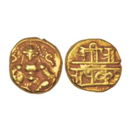 Nayakas of Chitradurga, gold pagoda, 3.38g. Obv: Bal gopal seated facing front. Rev: Nagar