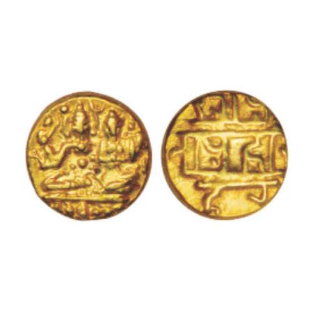 Vijayanagar, Sangama dynasty, Hari Hara II (1377-1404 AD), gold ½ pagoda, 1.70g. Obv: Shiv