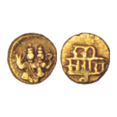 Vijayanagar, Sadashiva Raya (1543-1570 AD), gold fanam, 0.38g. Obv: Shiva and Parvati seat