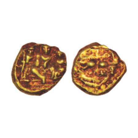 Vijayanagar, Aravidu dynasty, Thirumalaraya (1565-1578 AD), gold ¼ pagoda, 1.71g. Obv: Ram