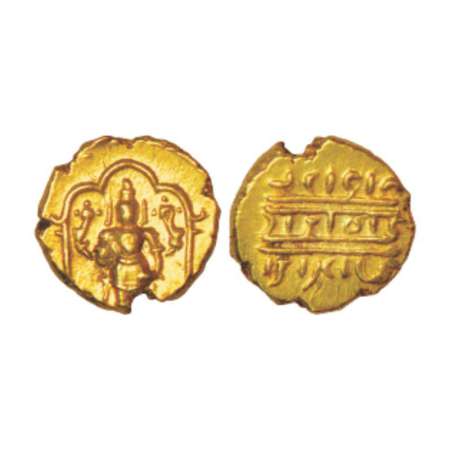 Vijayanagar, Venkata Raya II or III, gold ½ varaha, Girijapati 392-395, 1.73g. Obv: God Ve