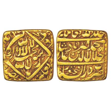 Akbar (1556-1605 AD), gold square heavy mohur, 11.94g, Dar us-Sultanat Fathpur mint (fully