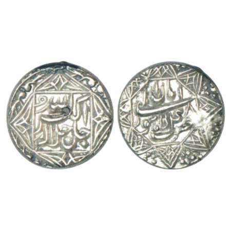 Akbar (1556-1605 AD), silver ½ rupee, 5.68g, Lahore mint, Aban 48, legend within 4 pointed