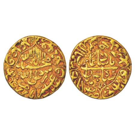 Shah Jahan (1628-1658 AD), gold mohur, 10.76g, Akbarabad mint, AH 1056/RY 20. Obv: Kalima 