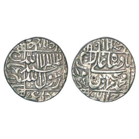 Murad Bakhsh (1658 AD), silver rupee, Surat mint in left quadrant, AH 1068/RY Ahd, KM 272.