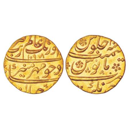 Aurangzeb (1658-1707 AD), gold mohur, 10.94g, Ahmadnagar mint, AH 1098/RY 30, KM 315.2. Un