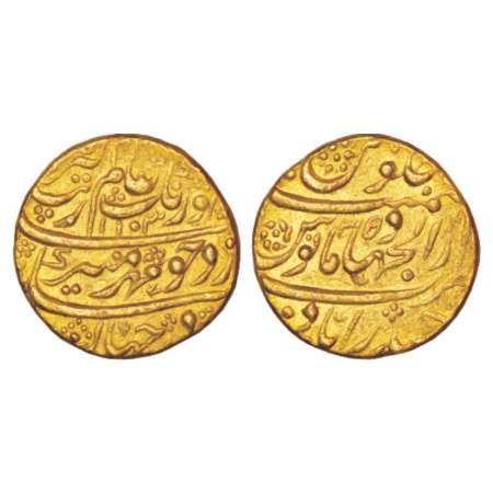 Aurangzeb (1658-1707 AD), gold mohur, 11.00g, Dar ul-Jihad Hyderabad mint (fully visible),