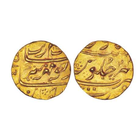 Aurangzeb (1658-1707 AD), gold ½ mohur, 5.36g, Surat mint, RY 24, KM 309A. Uncirculated, E