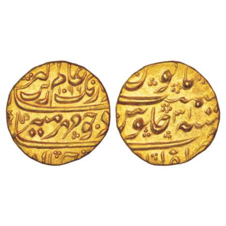 Aurangzeb (1658-1707 AD), gold mohur, 11.01g, Zafarabad mint, AH 1099/RY 31, KM 315.49. Ex