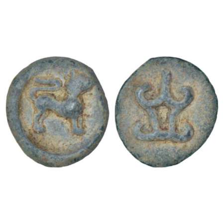 Post- Satavahana Karnataka, uninscribed lead coin often attributed to the 'lion Maharathis