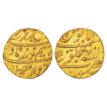 Farrukhsiyar (1713-1719 AD), gold mohur, 10.92g, Khujista Bunyad mint, AH (11)26/RY 2, KM 