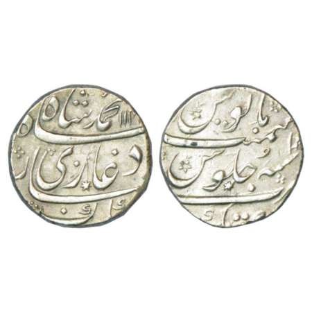 Muhammad Shah (1719-1748 AD), silver rupee, Firoznagar mint, AH 114x/RY 1x, KM 436.71. Ver