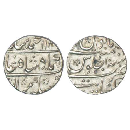 Muhammad Shah (1719-1748 AD), silver rupee, Khambayat mint, AH 114x/RY 10, KM 436.34. Extr