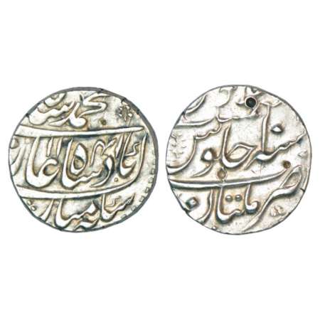 Muhammad Shah (1719-1748 AD), silver rupee, Multan mint, AH 1141/RY 10, KM 436.44. Very fi