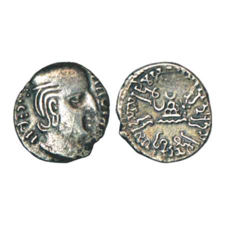 Western Kshatrapas, Karddamaka dynasty, silver drachm of Rudrasimha I (177-197 AD), as Mah