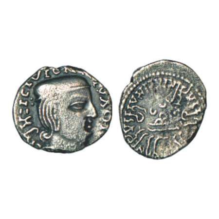Western Kshatrapas, Karddamaka dynasty, silver drachm of Rudrasena I (199-222 AD), as Maha