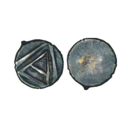Manipur, Nara Singh (1844-1851 AD), bell metal sel, 0.55g. Obv: Letter la. Rev: Uniface, K