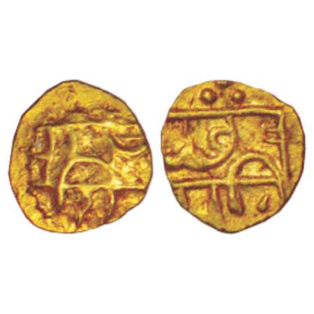 Chhatrapati Shivaji (1674-1680 AD), gold 'Apranji' fanam, southern variety, M&W T1, 0.18g.