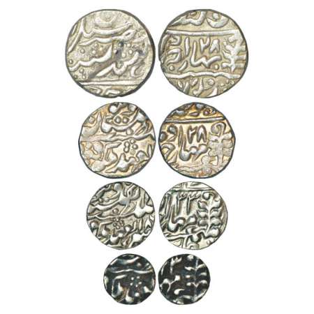 Jaipur, set of 4 silver coins, 1 rupee, 11.32g, RY 28; ½ rupee, 5.70g, RY 28; ¼ rupee, 2.8