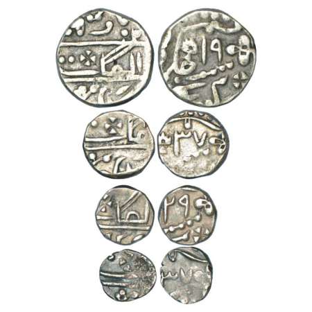 Kota, silver set of 4 coins, rupee, 11.15g, RY 19; ½ rupee, 5.66g, RY 37; ¼ rupee, 2.84g, 