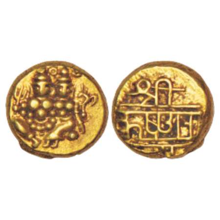 Mysore, Krishnaraja Wodeyar (1799-1868 AD), gold pagoda, 3.43g. Obv: Shiva Parvati seated.