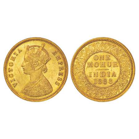 Victoria Empress, gold mohur, 11.64g, 1888, Calcutta mint, two flowers in bottom panel and