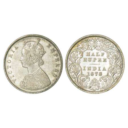 Victoria Empress, silver ½ rupee, 1878, Calcutta mint, A/I/no mm, PR 262, GK 612. Very fin