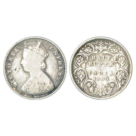Victoria Empress, silver ½ rupee, 1880, Calcutta mint, A/I/'C' incused, PR 264, GK 614. Fi