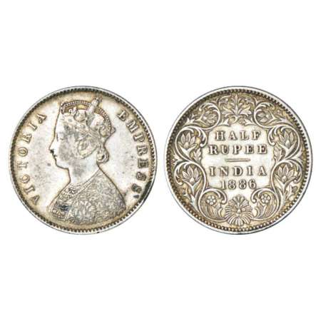 Victoria Empress, silver ½ rupee, 1886, Calcutta mint, A/I/'C' incused, PR 270, GK 634. Ve