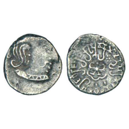 Gupta Empire, silver drachma of Chandra Gupta II (375-415 AD), 1.90g. Obv: Portrait bust o