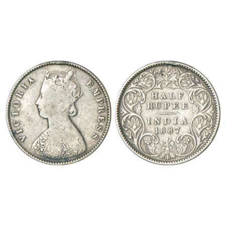 Victoria Empress, silver ½ rupee, 1887, Calcutta mint, A/I/'C' incused, PR 271, GK 637. Fi