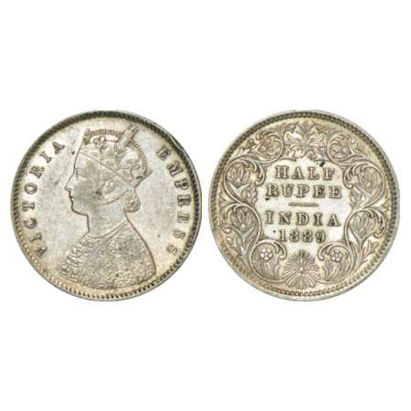 Victoria Empress, silver ½ rupee, 1889, Calcutta mint, A/I/'C' incused, PR 273, GK 645. Ve