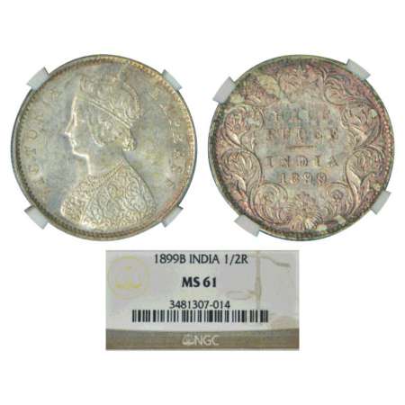 Victoria Empress, silver ½ rupee, 1899, Bombay mint, A/I/'B' incused (inverted), PR 307, G