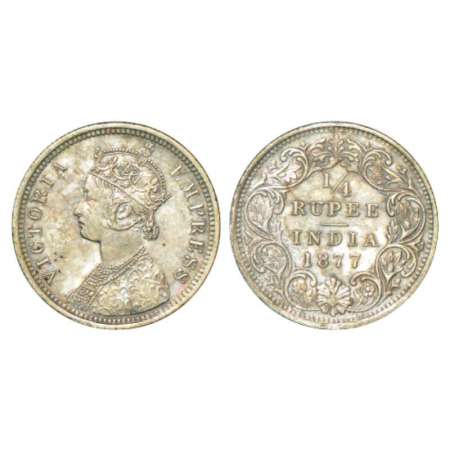 Victoria Empress, silver ¼ rupee, 1877, Bombay mint, A/I/dot, PR 408, GK 670. Extremely fi