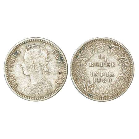 Victoria Empress, silver ¼ rupee, 1880, Calcutta mint, C/II/'C' incused, PR 385, GK 675. V