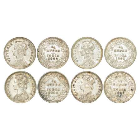 Victoria Empress, silver ¼ rupee (4), 2x 1882 and 1891, Calcutta mint, C/II/'C' incused, P