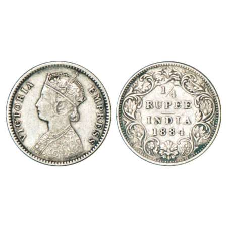Victoria Empress, silver ¼ rupee, 1884, Bombay mint, B/I/'B' raised, PR 416, GK 695. Very 