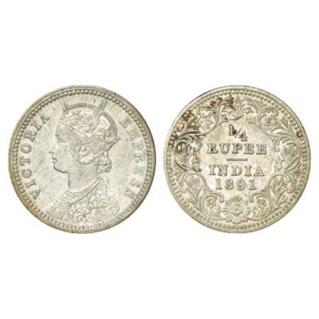 Victoria Empress, silver ¼ rupee, 1891, Calcutta mint, C/II/'C' incused, PR 396, GK 721. V